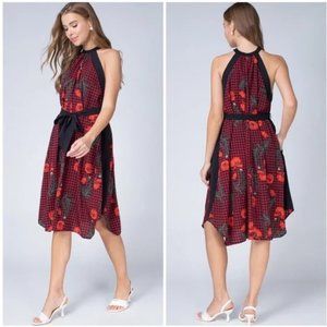 NWT ENTRO ELEGANT ROSE RED & BLACK PLAID DRESS W/ POCKETS (M)
